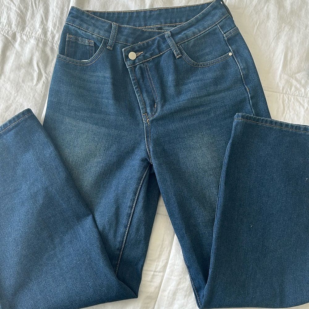 DENIM HIGH WAIST POCKET WIDE LEG JEANS